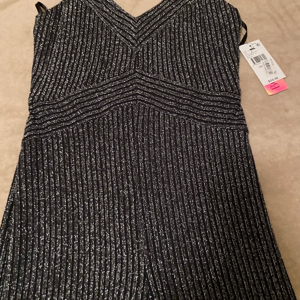 BCX Black and Silver Striped Jumpsuit